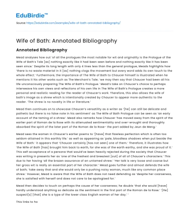 Wife of Bath: Annotated Bibliography
