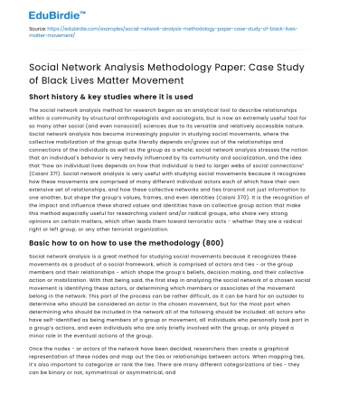 Social Network Analysis: Black Lives Matter Movement Case Study