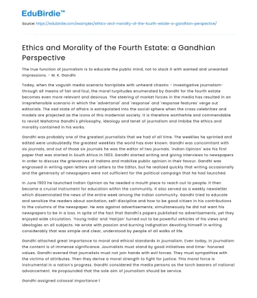 Ethics and Morality of the Fourth Estate: a Gandhian Perspective
