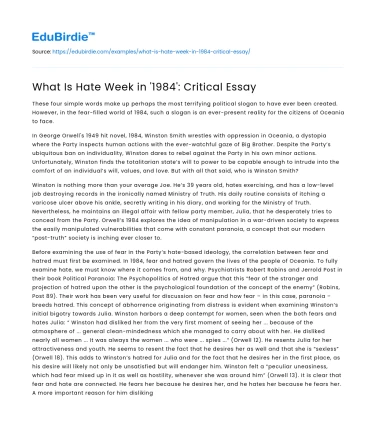 What Is Hate Week in ‘1984’: Critical Essay