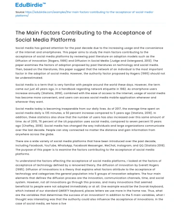 The Main Factors Contributing to the Acceptance of Social Media Platforms