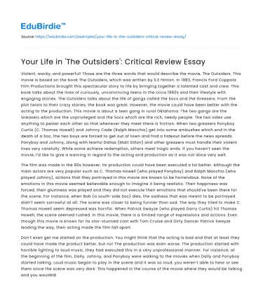 Your Life in ‘The Outsiders’: Critical Review Essay
