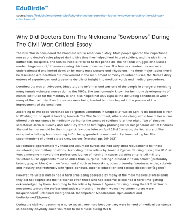 Doctors’ nickname “Sawbones” during Civil War