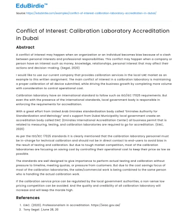 Conflict of Interest: Calibration Laboratory Accreditation in Dubai