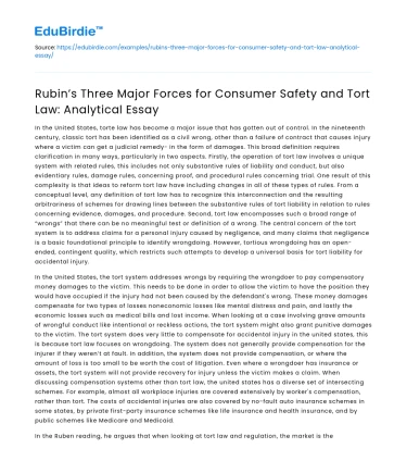Rubin’s 3 Forces for Consumer Safety and Tort Law: Analysis