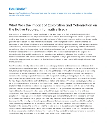 Impact of Exploration and Colonization on Native Peoples