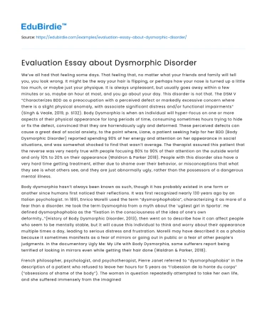 Evaluation Essay about Dysmorphic Disorder