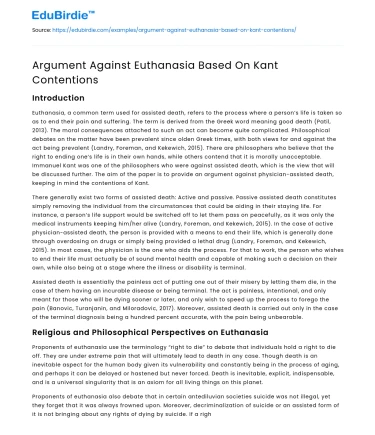 Argument Against Euthanasia Based On Kant Contentions
