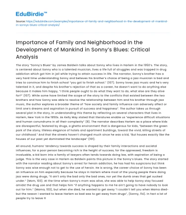 Family and Neighborhood in Sonny’s Blues: A Critical Analysis