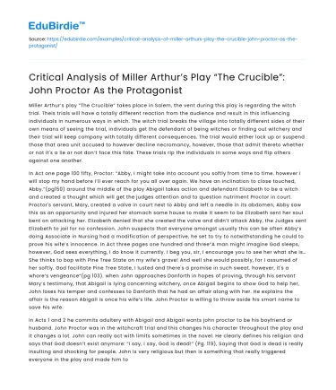 John Proctor’s Role as the Protagonist in “The Crucible”