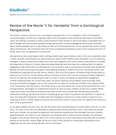 Review of the Movie ‘V for Vendetta’ from a Sociological Perspective