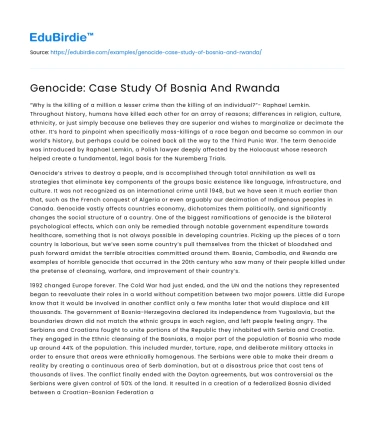 Genocide: Case Study Of Bosnia And Rwanda