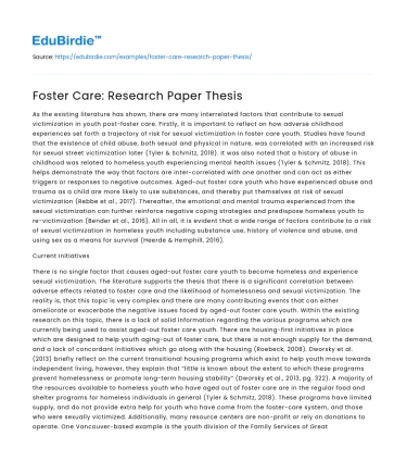 Foster Care: Research Paper Thesis