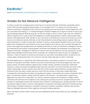 Grades Do Not Measure Intelligence