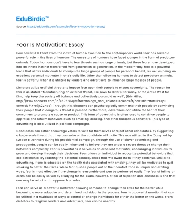 Fear Is Motivation: Essay