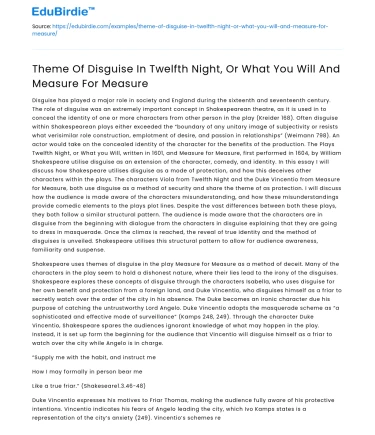 Disguise in Twelfth Night and Measure for Measure