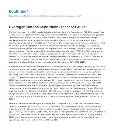 Hydrogen Isotope Separation Processes At Jet
