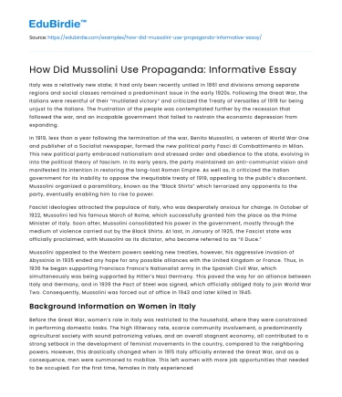 How Did Mussolini Use Propaganda: Informative Essay