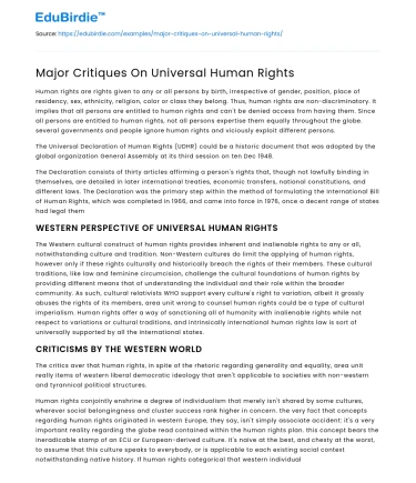 Major Critiques On Universal Human Rights