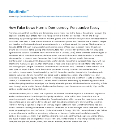How Fake News Harms Democracy: Persuasive Essay