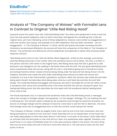 Formalist Analysis of The Company of Wolves vs Little Red Riding Hood