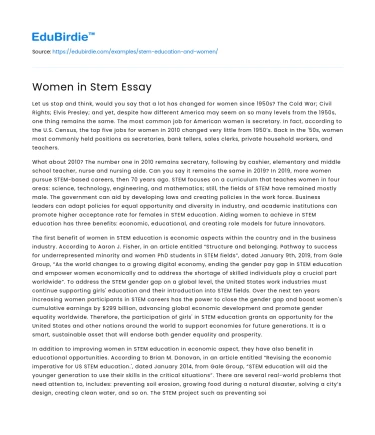 Women in Stem Essay