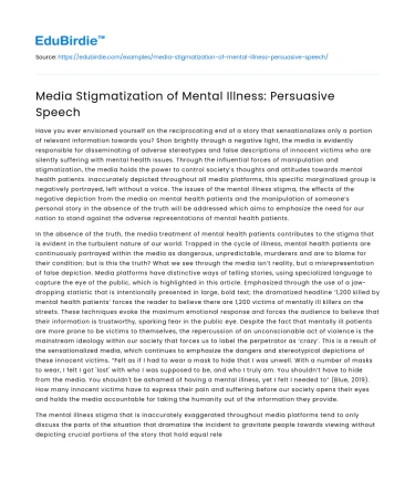 Media Stigmatization of Mental Illness: Persuasive Speech