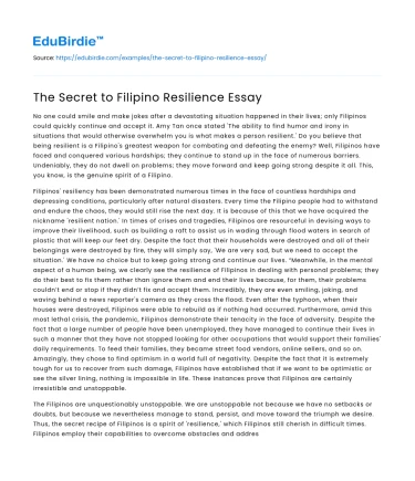 The Secret to Filipino Resilience Essay