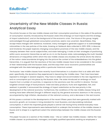 Uncertainty of the New Middle Classes in Russia: Analytical Essay