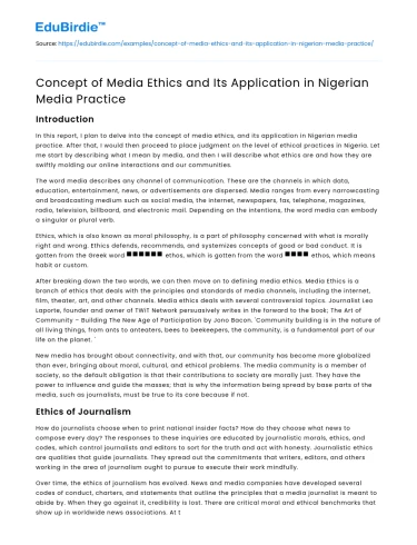 Concept of Media Ethics and Its Application in Nigerian Media Practice