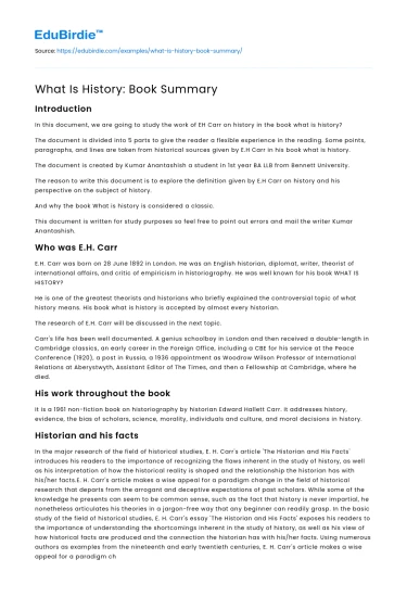 What Is History: Book Summary