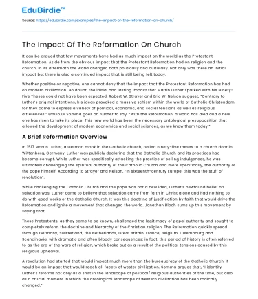 The Impact Of The Reformation On Church