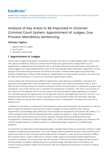Improvements in Victorian Criminal Court: Judges and Sentencing