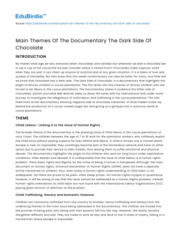 Main Themes Of The Documentary The Dark Side Of Chocolate
