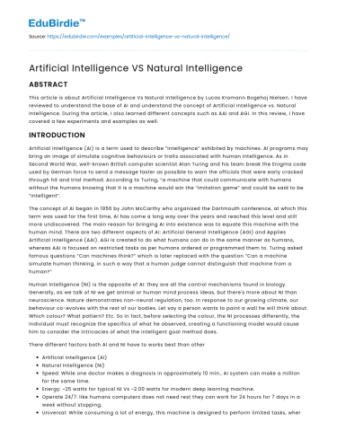 Artificial Intelligence VS Natural Intelligence