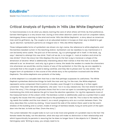 Critical Analysis of Symbols in ‘Hills Like White Elephants’