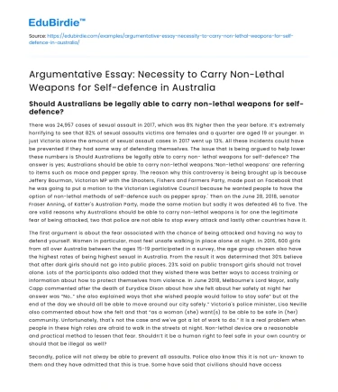 Non-Lethal Self-Defence Weapons in Australia