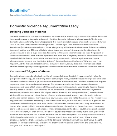 Domestic Violence Argumentative Essay