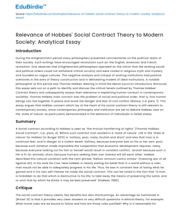 Thomas Hobbes’ Social Contract Theory