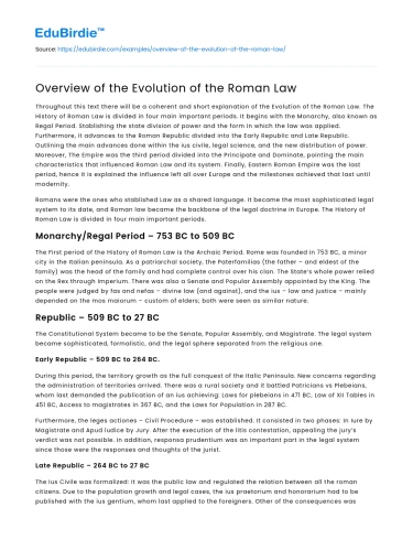 Overview of the Evolution of the Roman Law