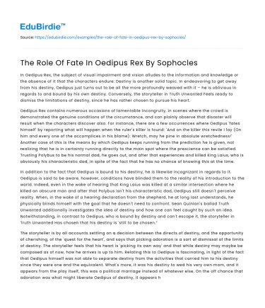 The Role Of Fate In Oedipus Rex By Sophocles