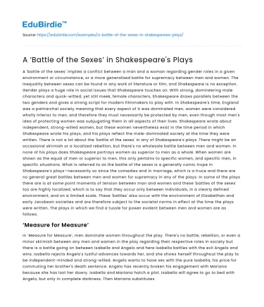 A ‘Battle of the Sexes’ in Shakespeare’s Plays