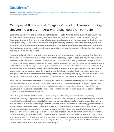 Critique of Progress in Latin America in One Hundred Years of Solitude