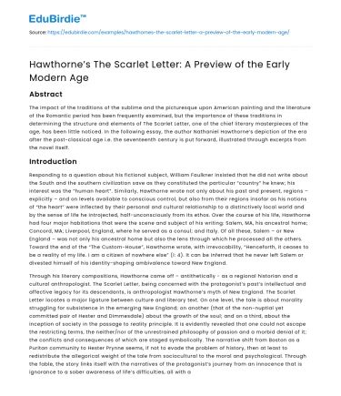 Hawthorne’s The Scarlet Letter: A Preview of the Early Modern Age