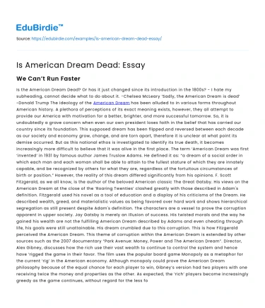 Is American Dream Dead: Essay