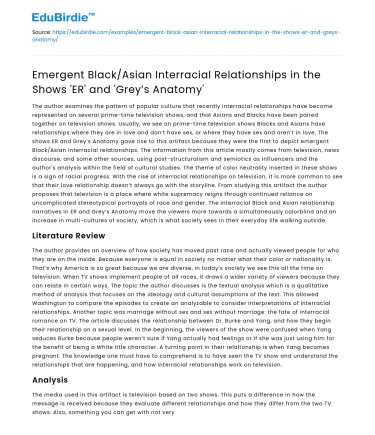 Emergent Black/Asian Interracial Relationships in ER and Grey’s Anatomy