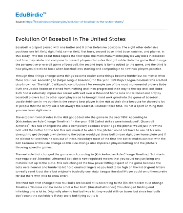 Evolution Of Baseball In The United States