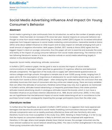 Social Media Advertising Influence And Impact On Young Consumer’s Behavior