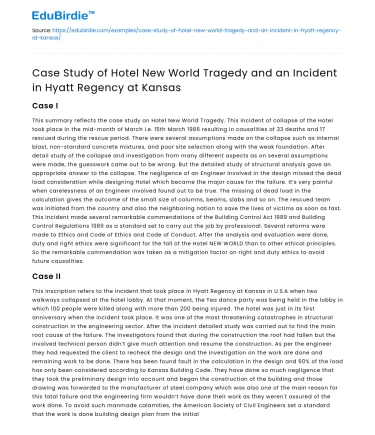 Hotel New World and Hyatt Regency Tragedies