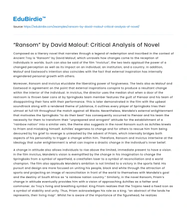 The Depths of David Malouf’s “Ransom”